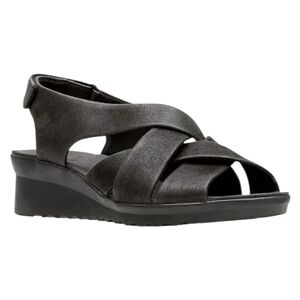 Clarks Collection Women's Cloudsteppers Caddell Jena Black Wedge Heel Sandals 8M